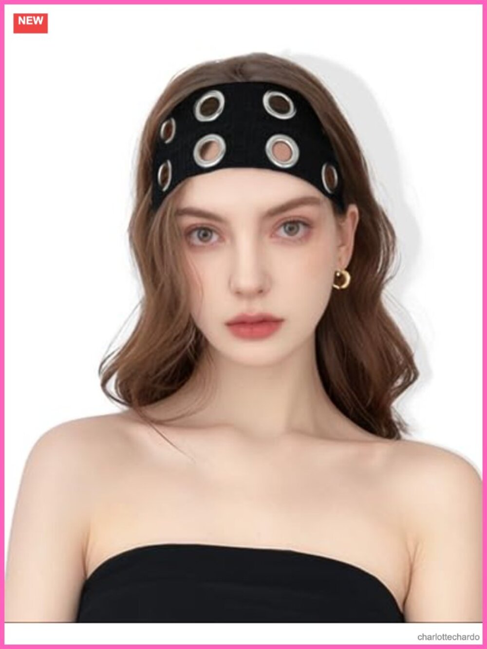 Wide Stretch Grommet Headband Metal Eyelet Hair Band Punk Y2K